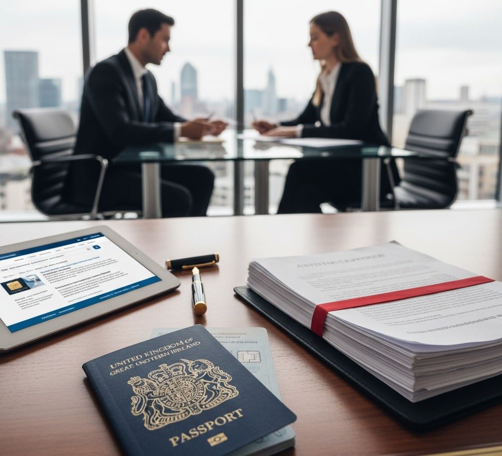 A streamlined display of a British passport and application form, representing an efficient process.